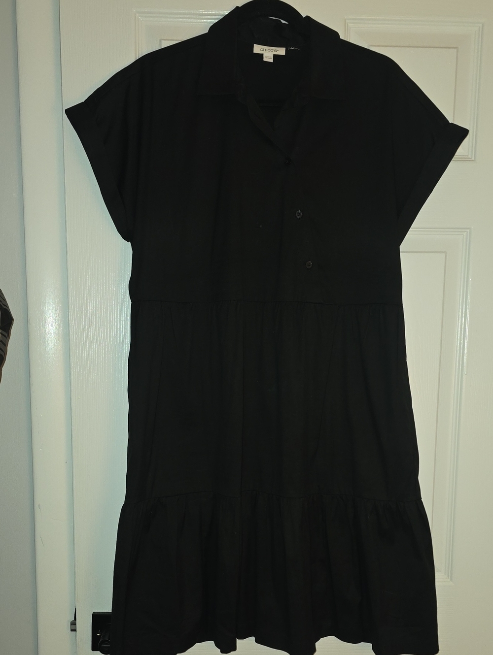 Chico's Short Sleeve Tiered Shirt Dress Black Like New